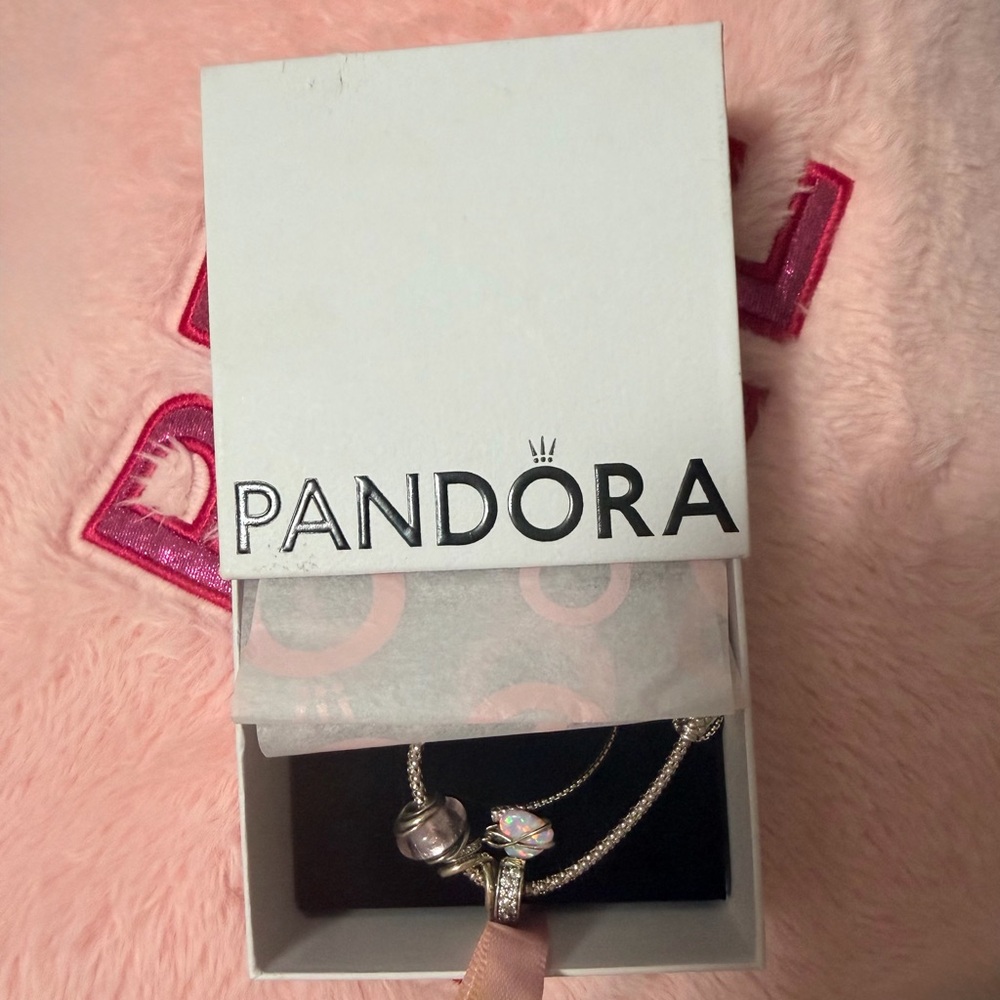 Pandora Silver Bracelet with Iridescent and Light Pink Accents